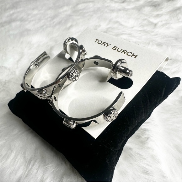 *TORY BURCH* NEW Miller Silver Studded Hoop Earrings
